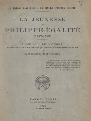 cover image of La maison d'Orléans à la fin de l'Ancien régime